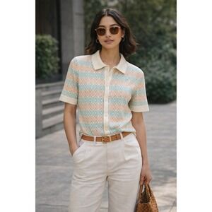 VNTG Retro Chic  Knit Short Sleeve Cardigan  Button Up Sweater Women's XS Granny